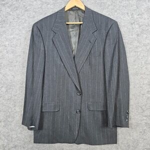 Krizia Men's Gray Pinstriped Blazer Size 40R Union Made USA Wool 2-Button‎ FLAWS